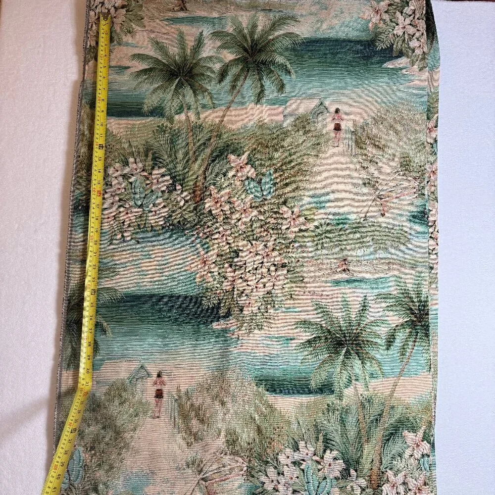 Decorator Fabric Material  6 1/3 yards 58" w Large Tropical Beach Teal Tan #31 - Picture 3 of 4
